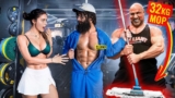 32KG Mop Shocks GIRLS and BodyBuilders in a GYM | Pretended to be a CLEANER #42